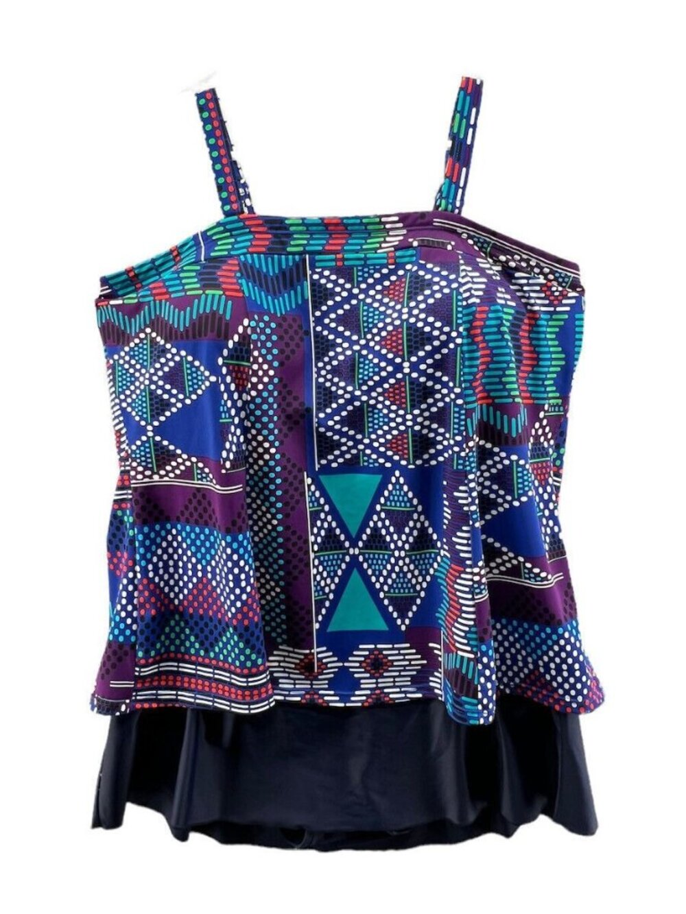 Romans Swim Suit Size 22 W Tankini Top and Skirt Blue Multi Color Ikat Soft Bra